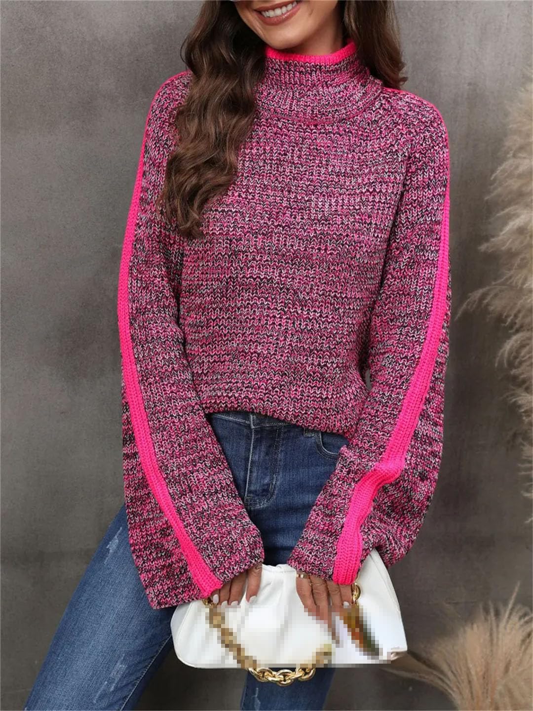 Maglione da donna a collo alto, lavorato a maglia, stile casual, a maniche lunghe