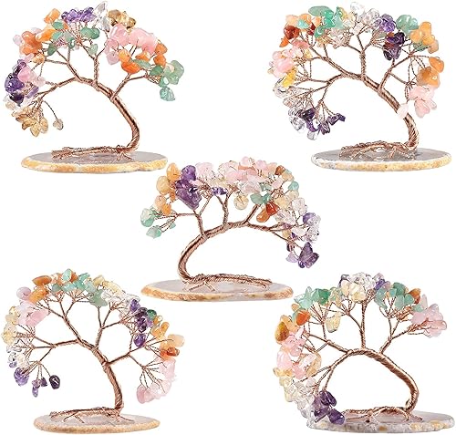 Miniatura 4 de rockcloud Árbol de dinero de cristal hecho a mano de 3 a 4 pulgadas con base de ágata rodada, piedras rodadas Feng Shui, bonsái, decoración de