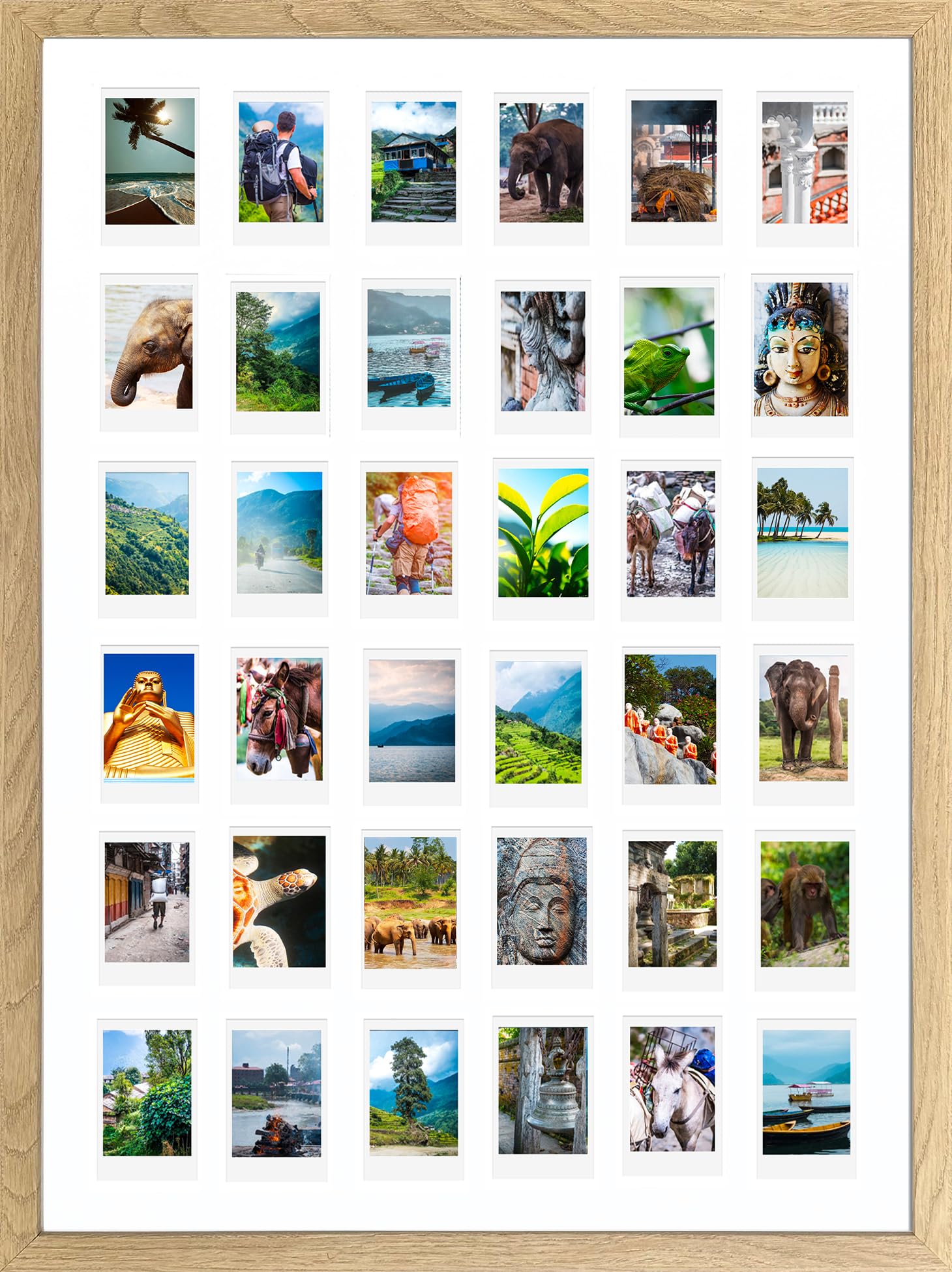 pf+a Perspex Window Instax Mini Multi Photo Frame For 36 Photos - Wooden Oak Effect A2 Multi 8x5cm Instax Mini Picture Frame