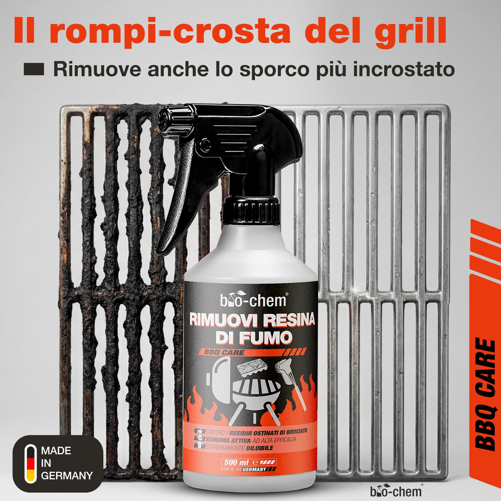 bio-chem - Rimuovi Resina per fumi 1L - Pulitore sgrassante 2 in 1 Pulitore di Resina Spray per Griglie e Barbecue - Manutenzione della griglia del Barbecue