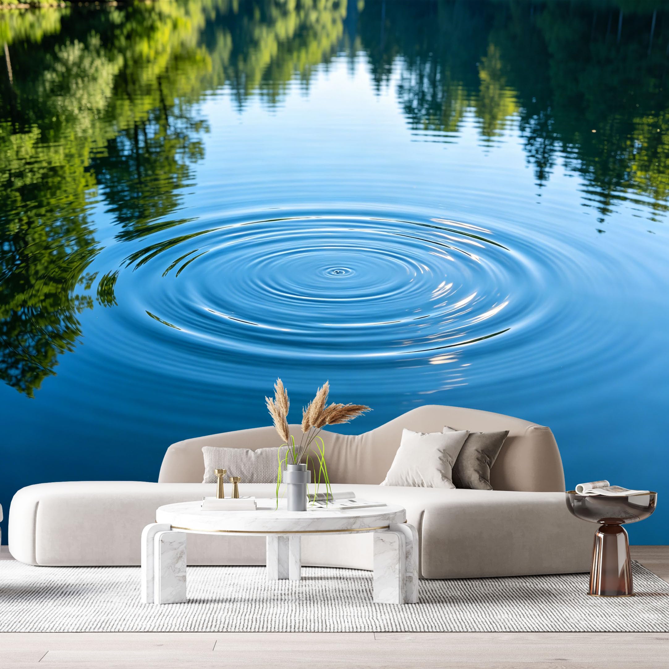 Custom Size Wall Murals Tranquil Lake Landscape Water Ripples Reflection Forest Botanical SelfAdhesive Wall Fabric Removable Large Wallpaper for Photo Living Room