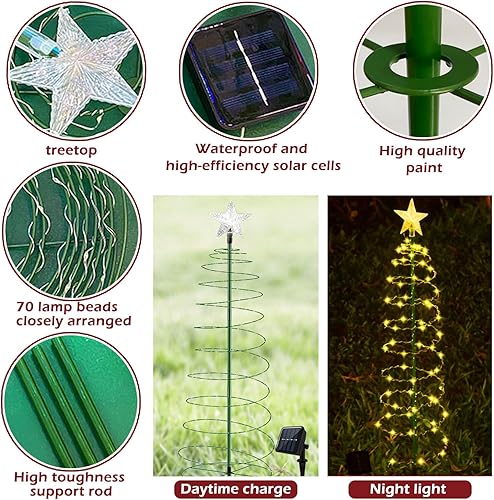 Miniatura 4 de GOULIKFUL Luces solares mejoradas para el camino del árbol de Navidad, decoraciones de Navidad al aire libre, impermeables, 8 modos, luces solares