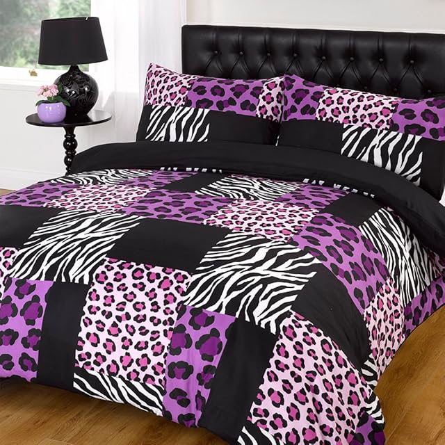 Dreamscene KRUPU63 Kruger Animal Print Duvet Bedding Set With Pillowcases, Purple, King