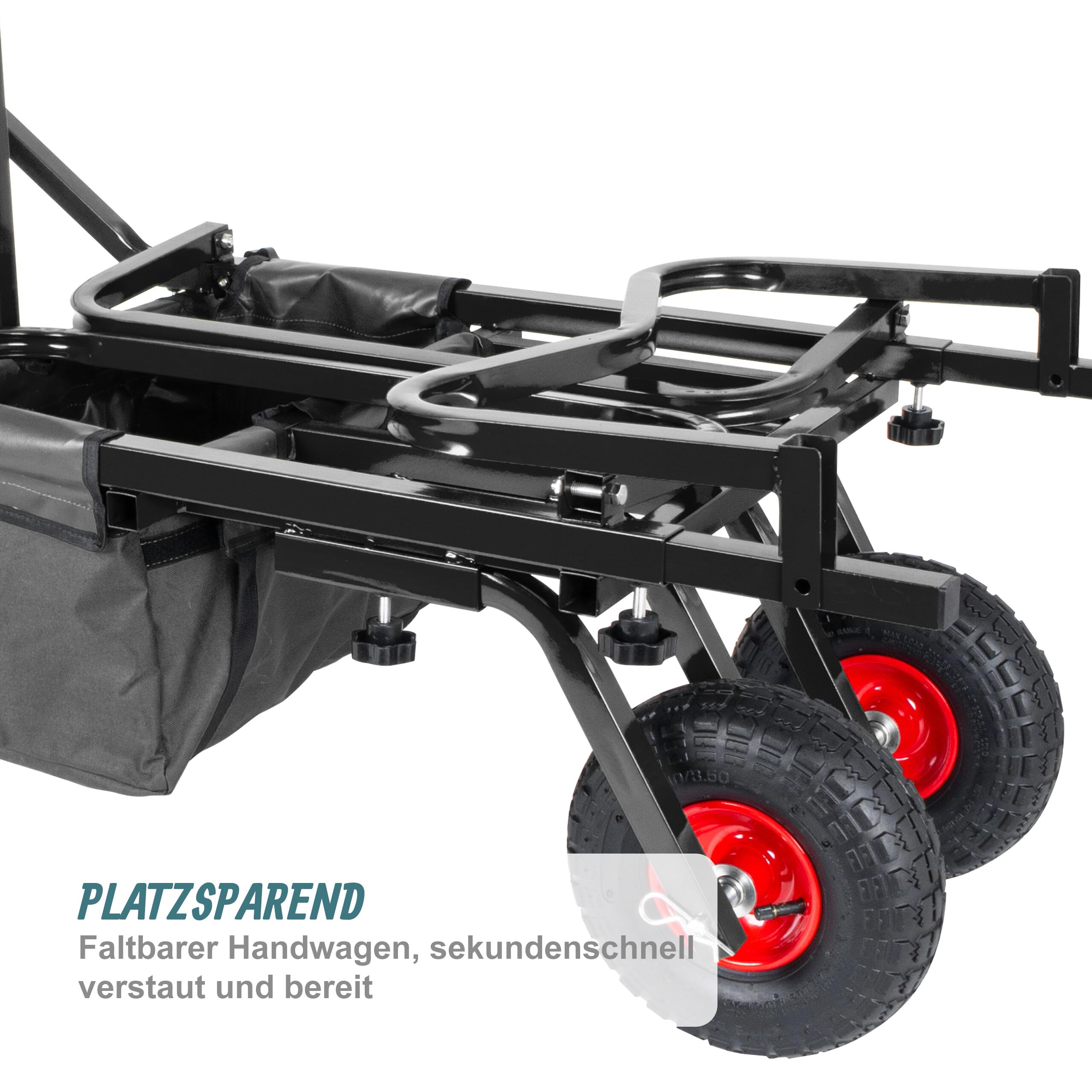 Relaxdays Angelwagen Transportwagen, Lastenkarre mit Tasche, HBT: 65x145x55 cm, verstellbar & klappbar, Stahl, schwarz