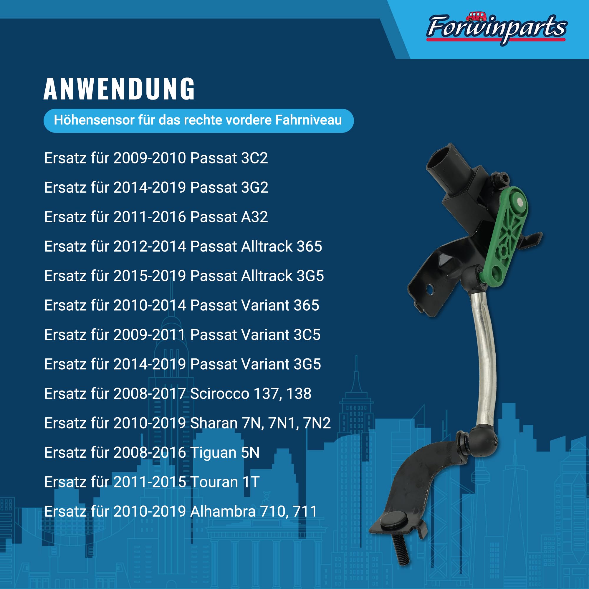 Forwinparts rechte Seite 3C0412522B Höhensensor für das rechte vordere Fahrniveau für Audi Q3 RSQ3 VW Caddy CC EOS Golf Passat Scirocco Sharan Tiguan Touran seat Alhambra