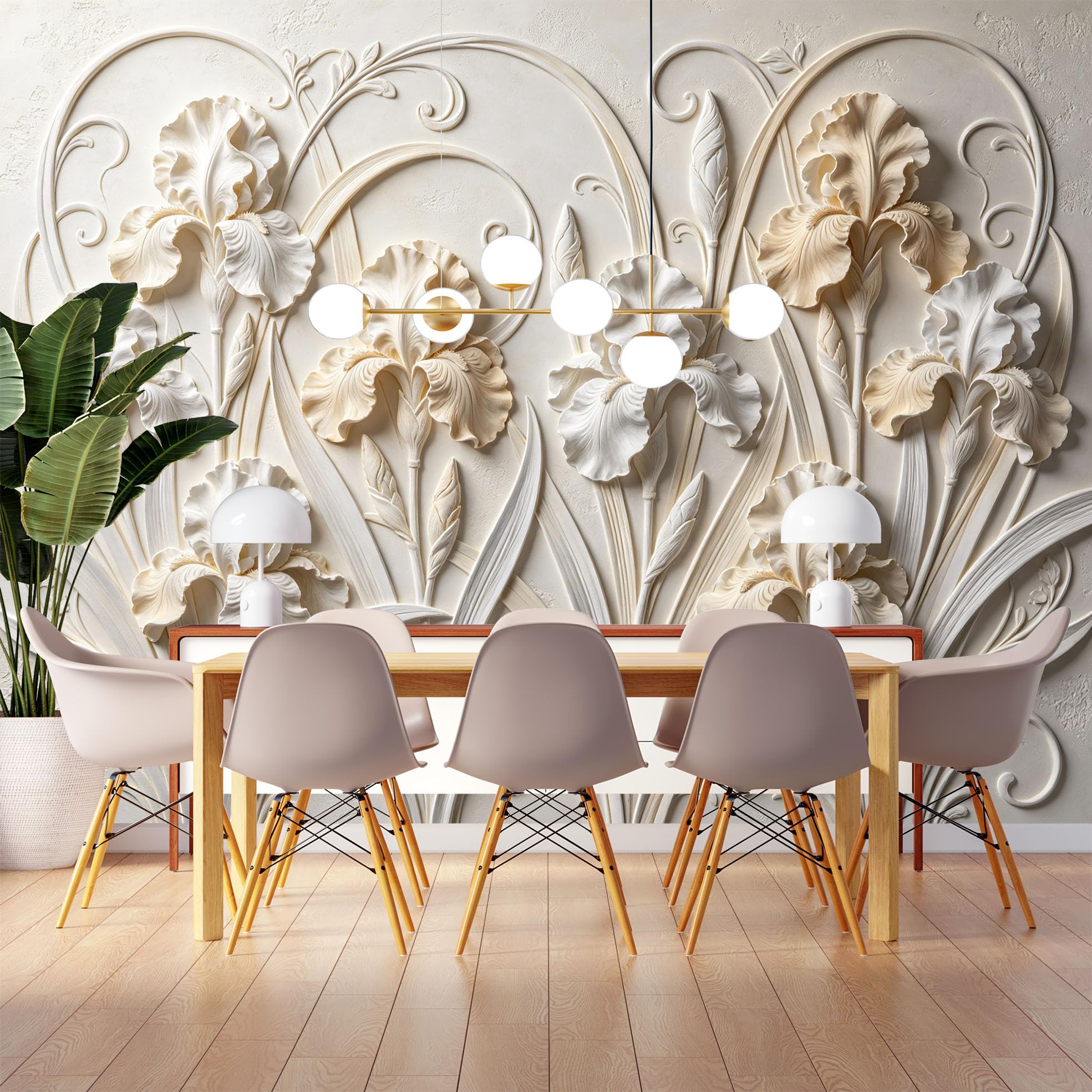Elegancka fototapeta z kwiatem irysa 3D rzeźba kwiat kwiat włóknina tapeta luksusowa neoklasycystyczny ogród botaniczny fototapeta 350 x 256 cm kremowa biała okładzina ścienna do salonu sypialni