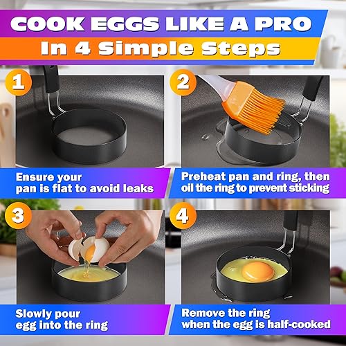 Miniatura 5 de Egg Rings for Frying Eggs - 2Pcs Round Egg Cooker Ring Egg Circles for Frying Eggs Egg Molds Fried Egg Cooker Ring - Egg Mold for Breakfast