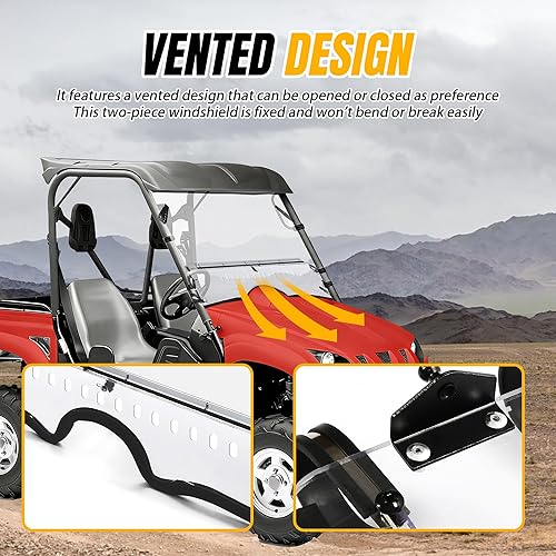 Vista 22 de KUAFU Parabrisas abatible de 1/4 pulgadas de grosor compatible con Yamaha Rhino 450 2006-2009 / Rhino 660 2004-2007 / 2008-2013 Rhino 700