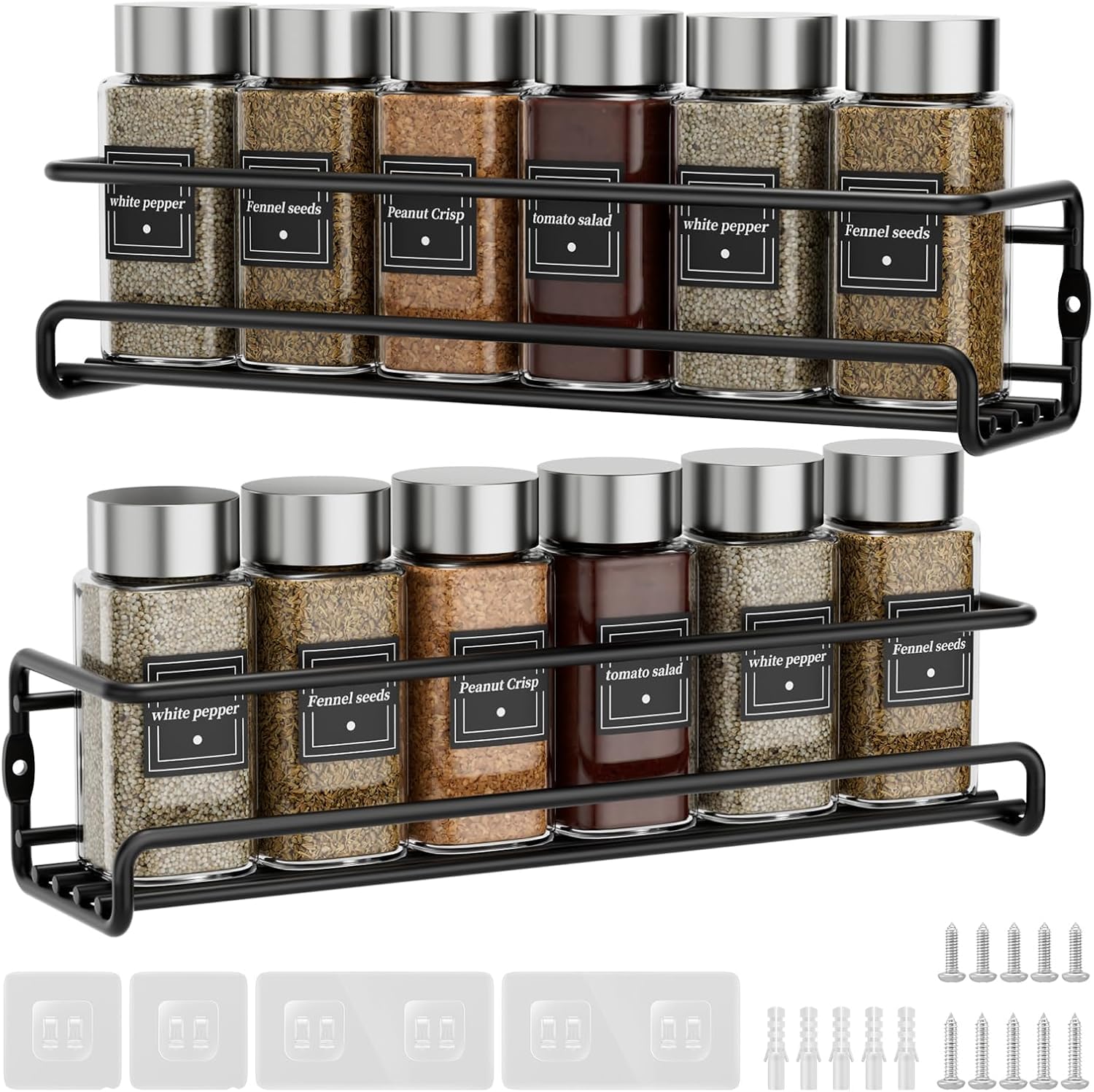 Vaeqozva Spice Rack Wall Mounted, Kitchen Cupboard Organiser, Spice Rack for Inside Cupboard, Spice Organiser, Spice Racks, Kitchen Shelves Wall Mounted (2)