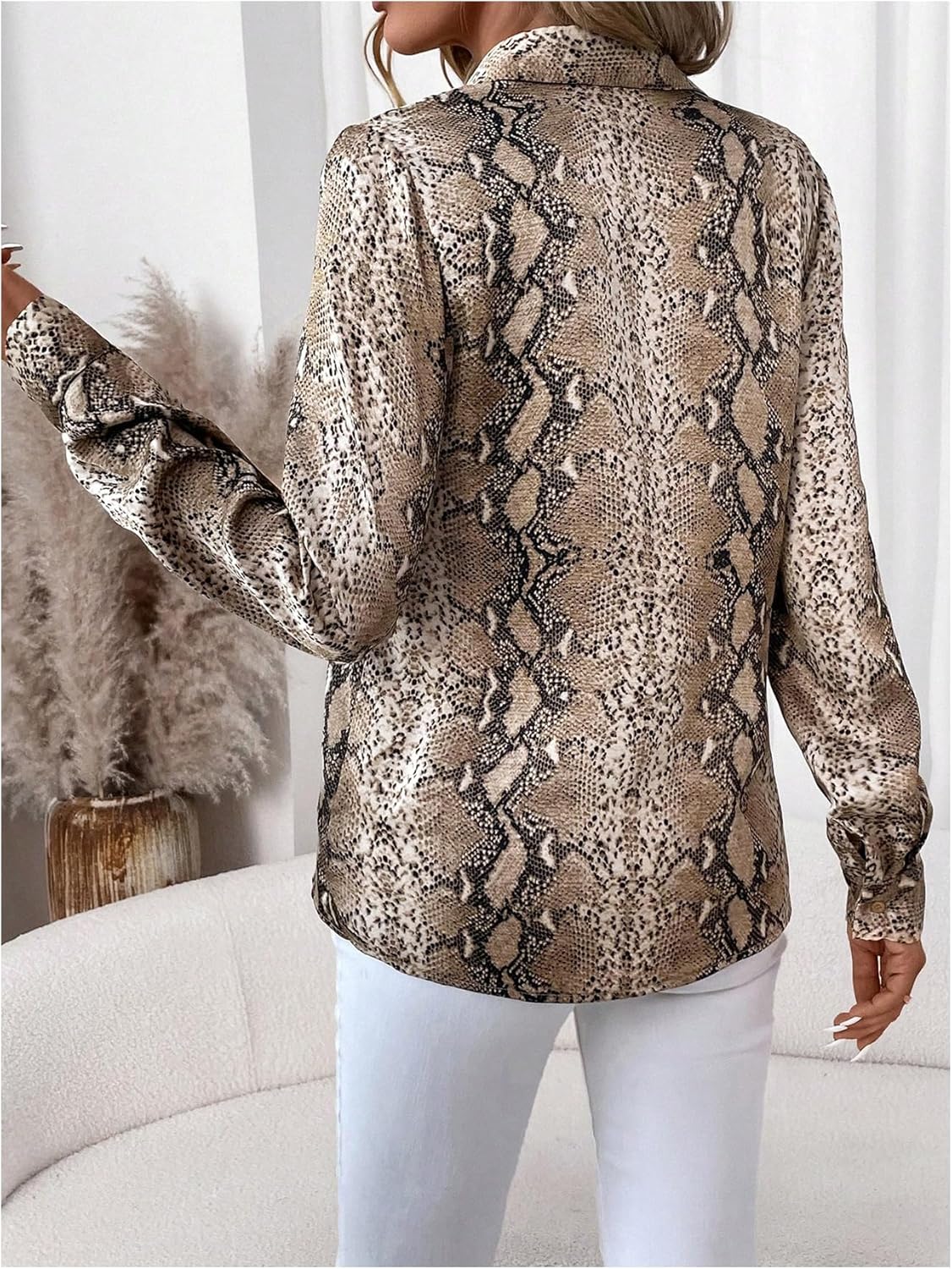SHENHE Women's Button Down Shirt Animal Print Long Sleeve Work Blouse Business Casual Top - Image 2