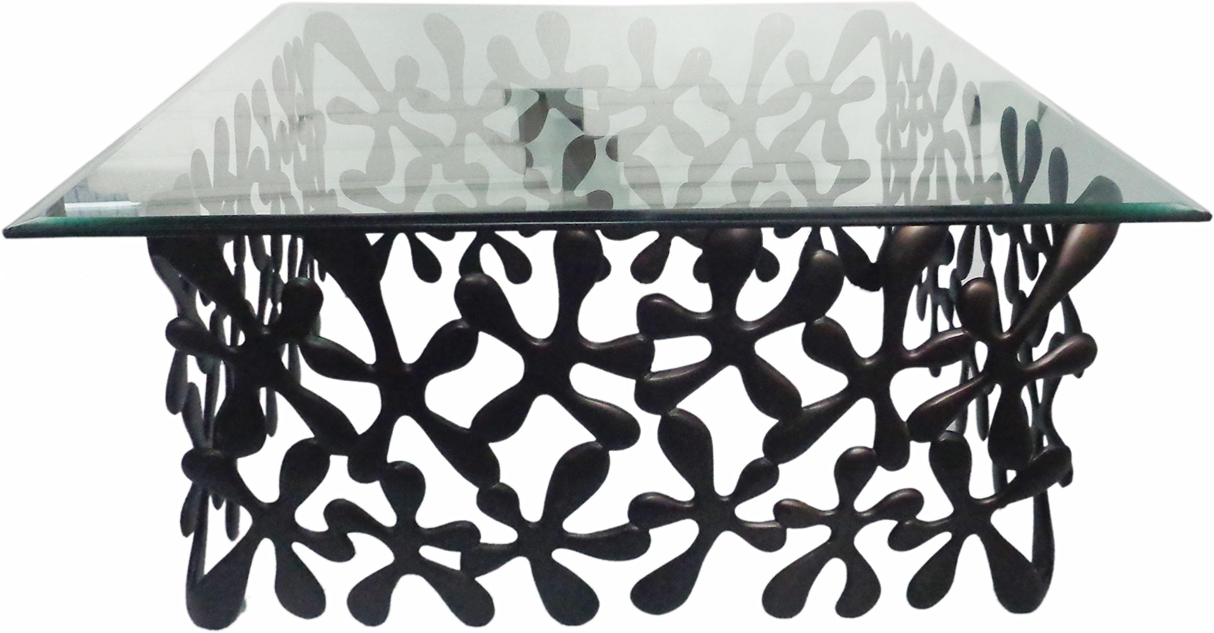 JWLC Imports 0211016N Accents Aluminum Coffee Table with Glass Top, 31.9" by 32" by 15.5"