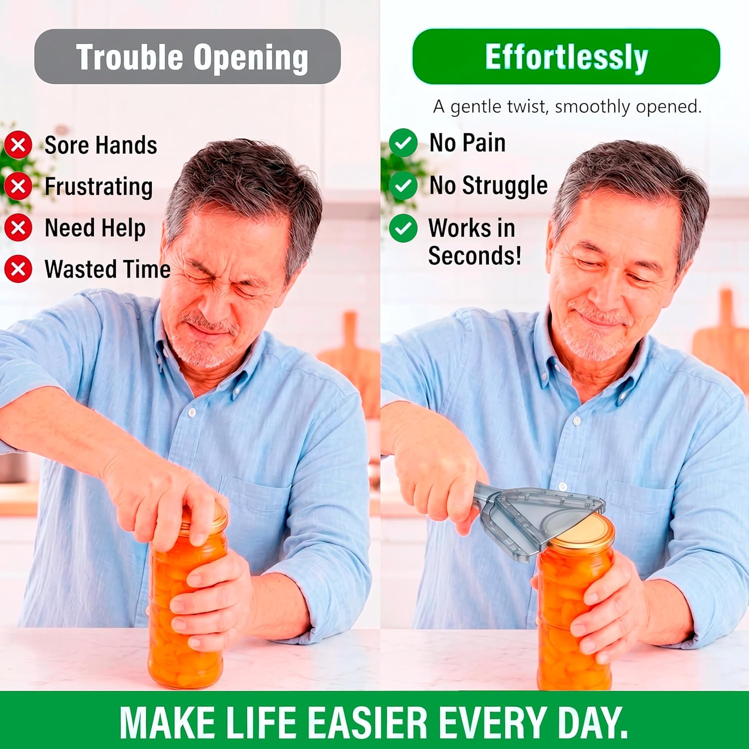 Jar Opener for Weak Hands & Seniors with Arthritis, Adjustable Manual Jar Lid Opener, Easy Grip Non-Slip Bottle & Jar Opener for Tight Stubborn Lids and Caps (Gray)