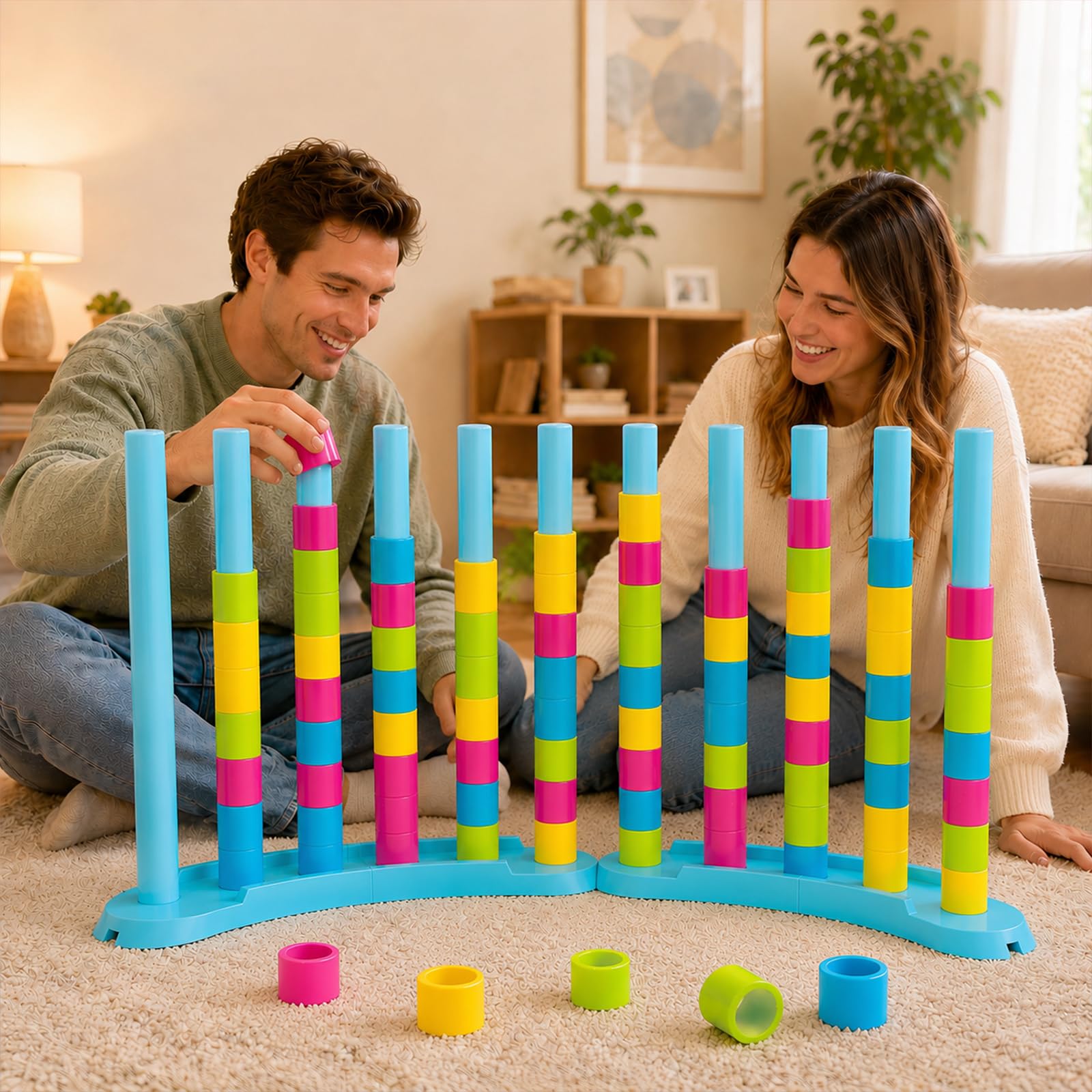 2 Pack Giant Color Matching Challenge Game, Fast Pattern Match Ring Stacking Puzzle Stack Games, Family Board Game for Kids & Adults, Birthday Easter Christmas Party Gifts for Boy & Girl