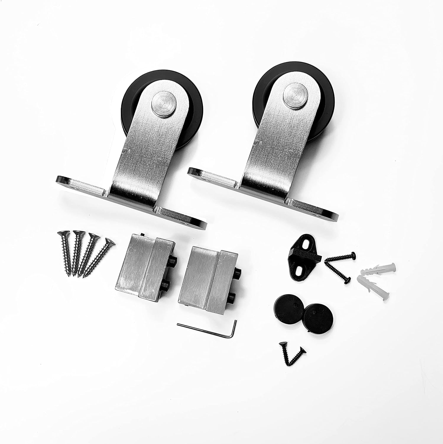 Homacer Brushed Nickel Extra Roller Set, Includes Two Rollers with Nuts, Bolts, and Washers, Two Door Stoppers, Two Anti-Jump Pads, and One Floor Guide (Classic Design)