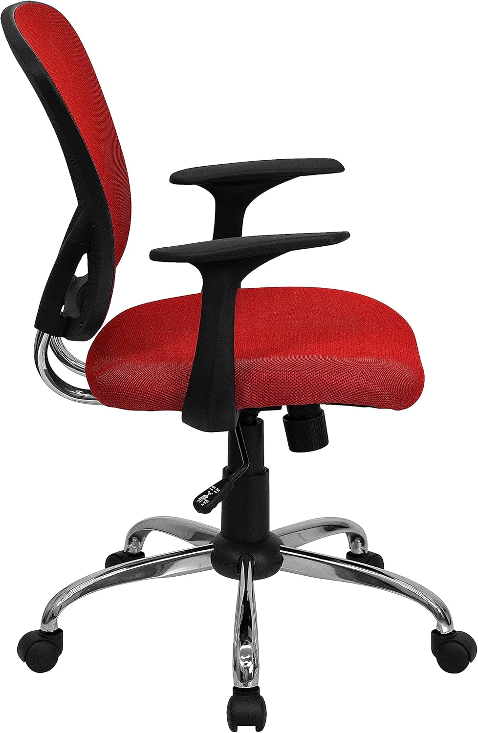 Flash Furniture Alfred Mid-Back Red Mesh Swivel Task Office Chair with Chrome Base and Arms