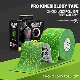 OK TAPE PRO Kinesiology Tape Uncut Roll, Elastic Physical Therapy Athletic Tape for Pain Relief, Muscle Support, Kinetic Tape, Water Resistant, 2in X 16.4ft -Green 2 Rolls
