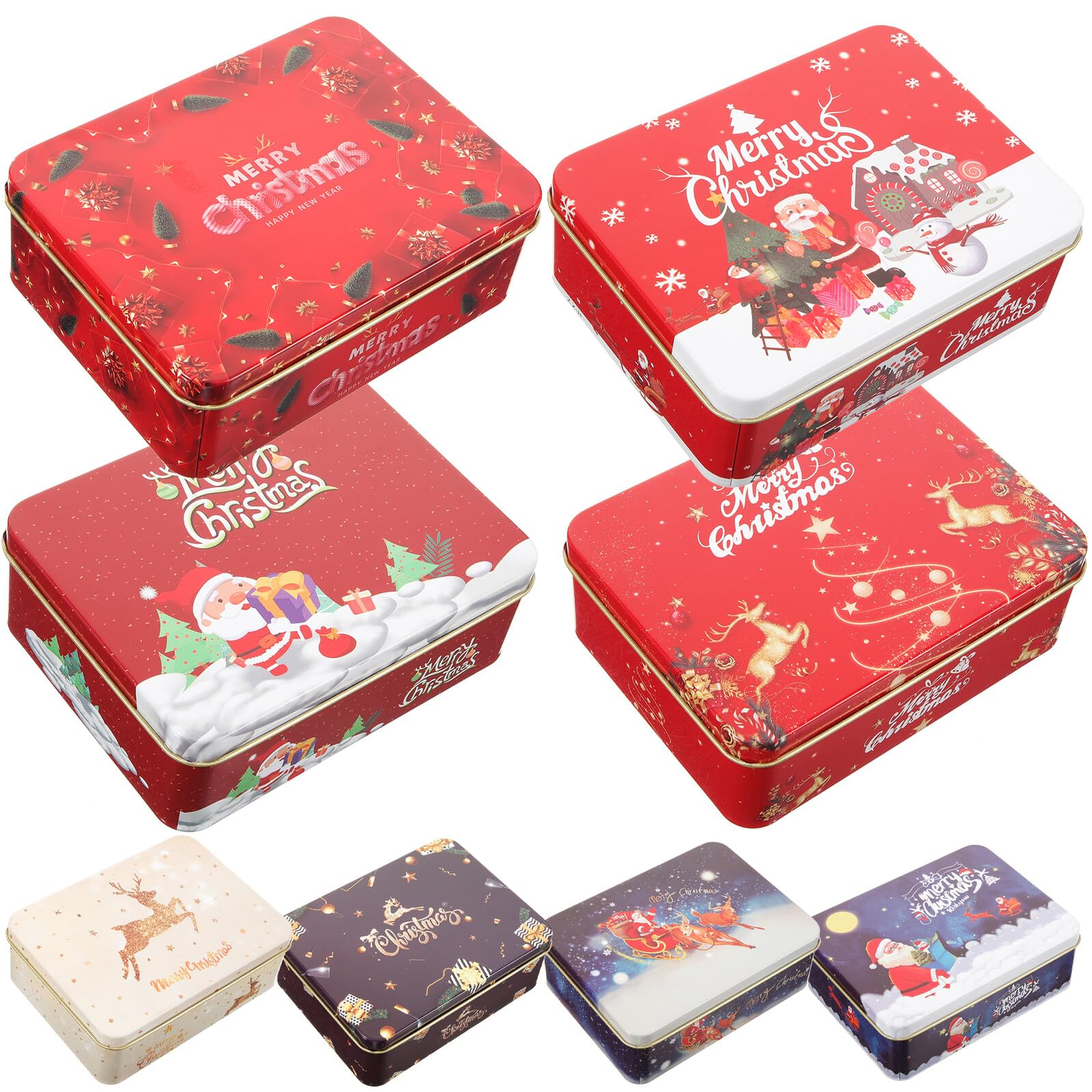 iplusmile 8pezzi Scatole Regalo di Latta per Natale Scatole di Metallo con Coperchio Piccole Regalo Rettangolari per Biglietti d Auguri Snack Biscotti Caramelle per Bomboniere Stili multipli