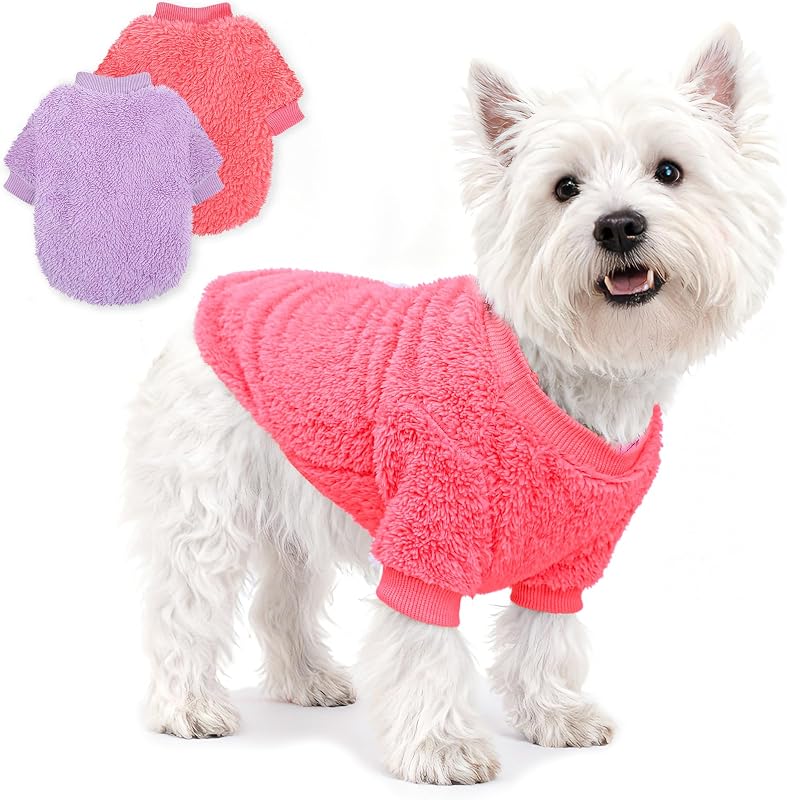 Suéter de Fleece para Cães Pequenos, 100% Poliéster, Rosa e Roxo, Tamanho M, Pacote com 2