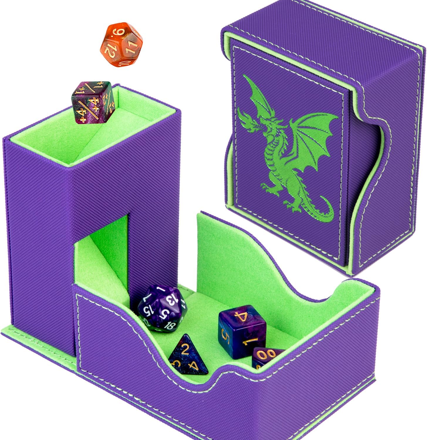 Dice Tower and Tray,Foldable Portable Dice Rolling Tower,Dice Roller Accessory for Dungeons and Dragons,Classic Board Games,RPG Games, and Tabletop Games White/Purple