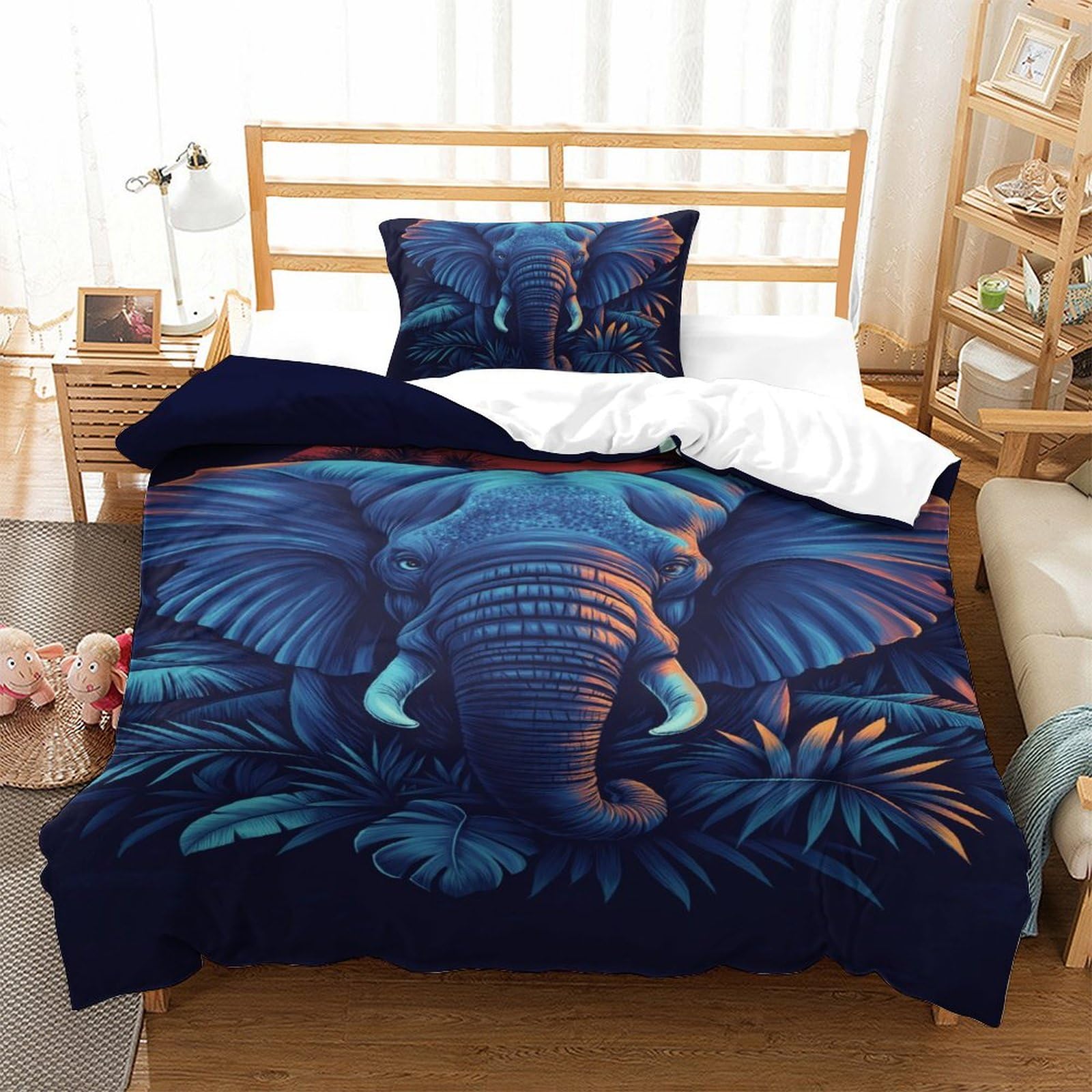 Gaoyuchun Style Elephant Duvet Cover2 Pcs Hotel Quality Quilt Cover Bedding Sets Bed Covers With Pillowcases With Zipper Closure Hypoallergenic Soft Breathable Microfiber Single（135X200cm）