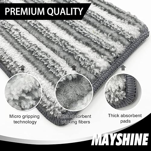 Miniatura 3 de MAYSHINE Sistema de trapeador de microfibra giratoria 360 de 18 pulgadas con 2 almohadillas de microfibra premium y 2 estándar  Uso en madera dura,