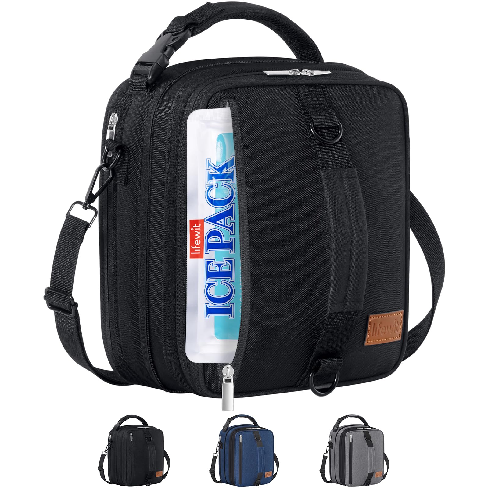 Lifewit Erweiterbare Lunchtasche, Tragbare Kühltasche Klein mit Schultergurten und 2 Ice Pack, Isolierte Lunch Bag für Frauen und Männer, Cooler Bag für Arbeit, Schule