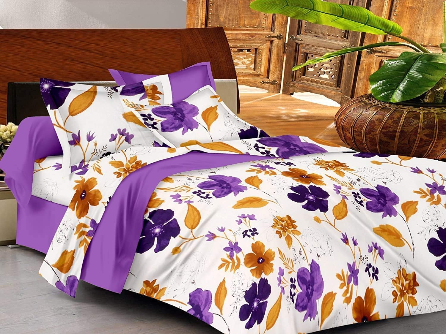 Casa Copenhagen Basics RZ 144 Thread Count Premium Cotton Double Bedsheet with 2 Pillow Cover - Purple, White & Yellow (B0CZXTJ9ZV) Amazon Price History, Amazon Price Tracker
