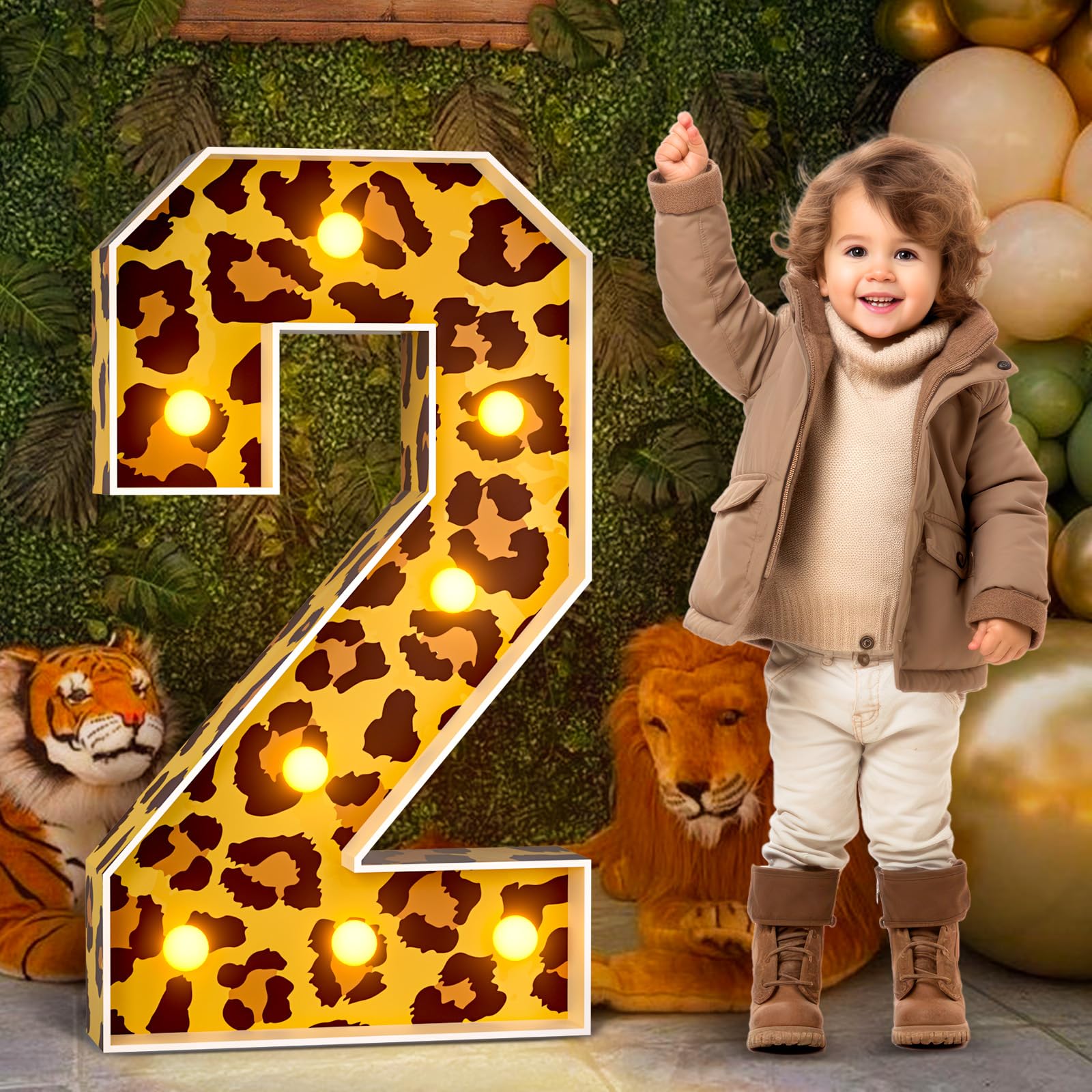 imprsv Marquee Numbers Safari 2nd-Birthday Decorations: 3ft Large Light Up Number 2 Two Wild Birthday Decoration Wild Second Party Decor Balloon Frame