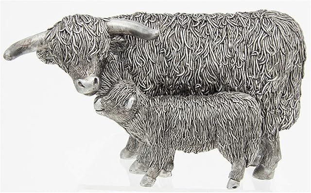 Shudehill Giftware Silver Highland Cow and Calf Ornament