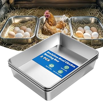Chicken Nesting Box, 3 Pcs Stainless Steel Chicken Egg Laying Nest Boxes Tray, Chicken Nesting Box Pan for Chicken and Poultry to Collect Eggs, Hens Chicken Coop Box, Easy to Clean
