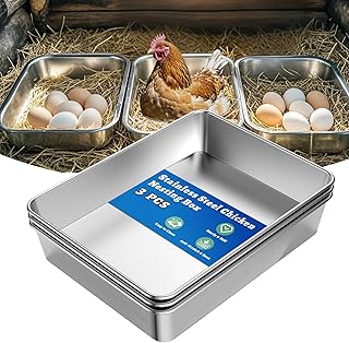 Chicken Nesting Box, 3 Pcs Stainless Steel Chicken Egg Laying Nest Boxes Tray, ChickensNesting Box Pan for Chickens and Poultry to Collect Eggs, Hens, Chickens Coop Box, Easy to Clean