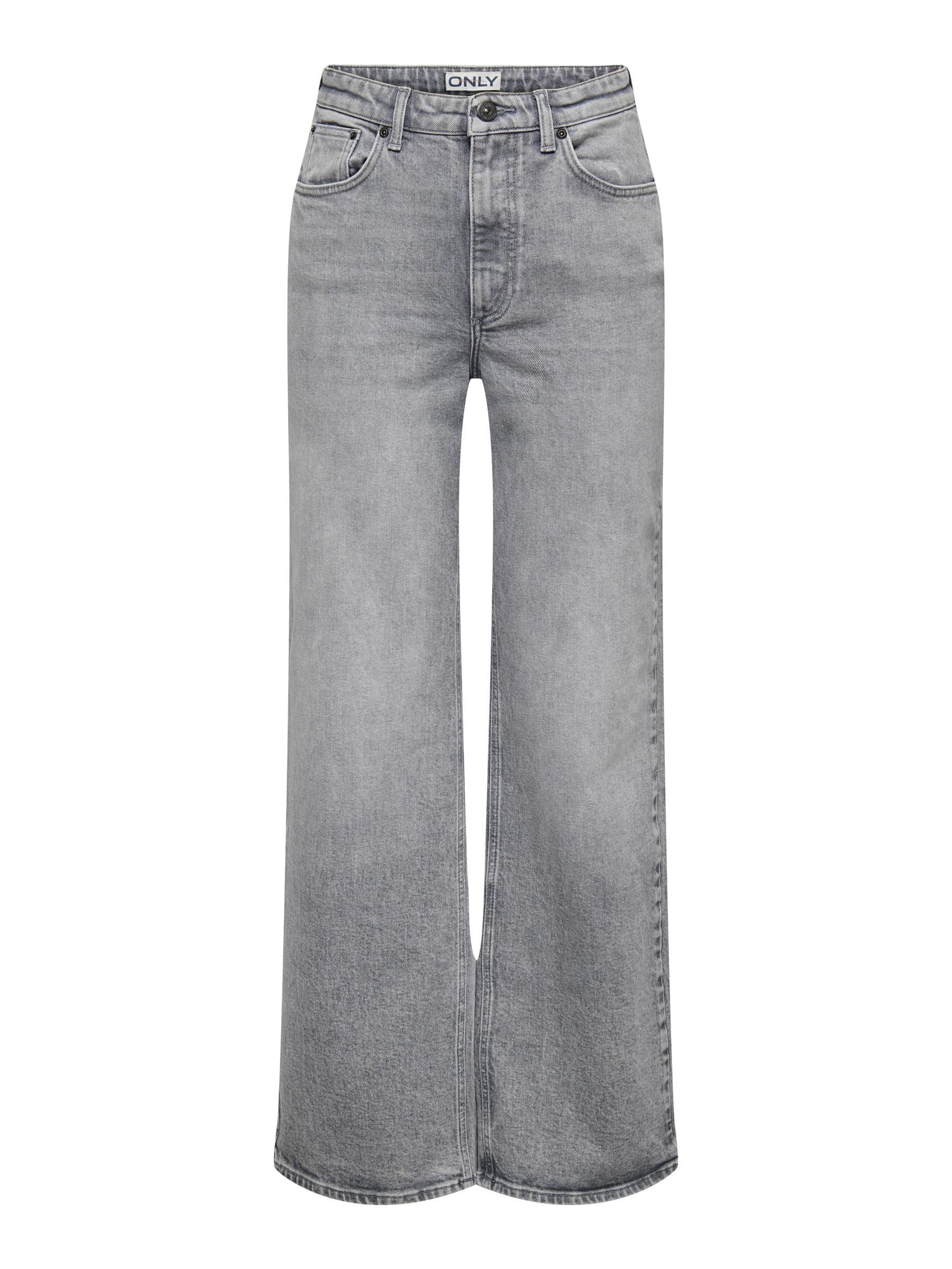 Only Jeans Femminili A Gamba Larga Onljuicy Vita Alta Jeans Taglio Gamba Ampia, Denim Grigio Medio, 33W X 32L-image