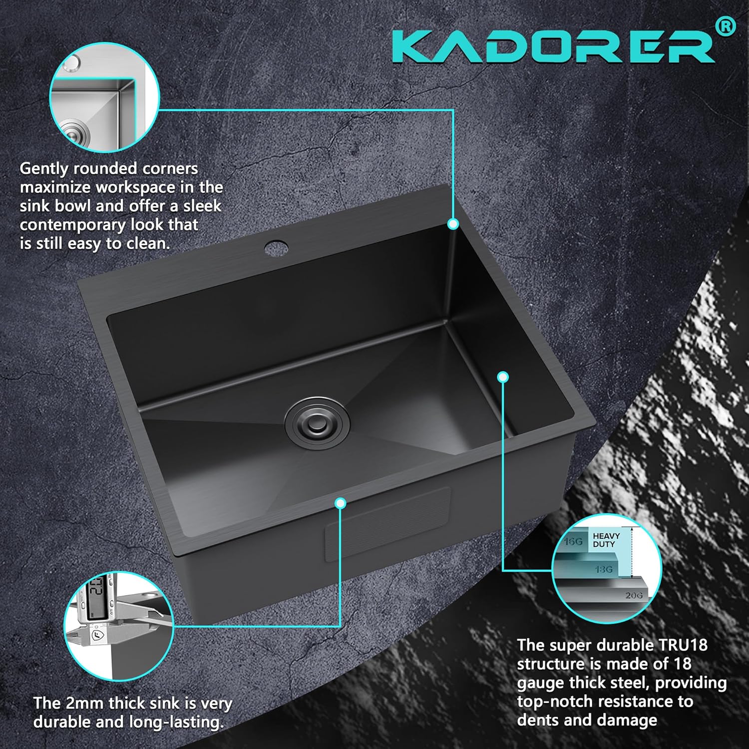 25 x 22 x 9 Inch Black Drop In Kitchen Bar Sink, Small Kitchen Sink Single Bowl Topmount Bar Prep Sink 18 Gauge Stainless Steel Bar Sink with Grid and Basket Strainer