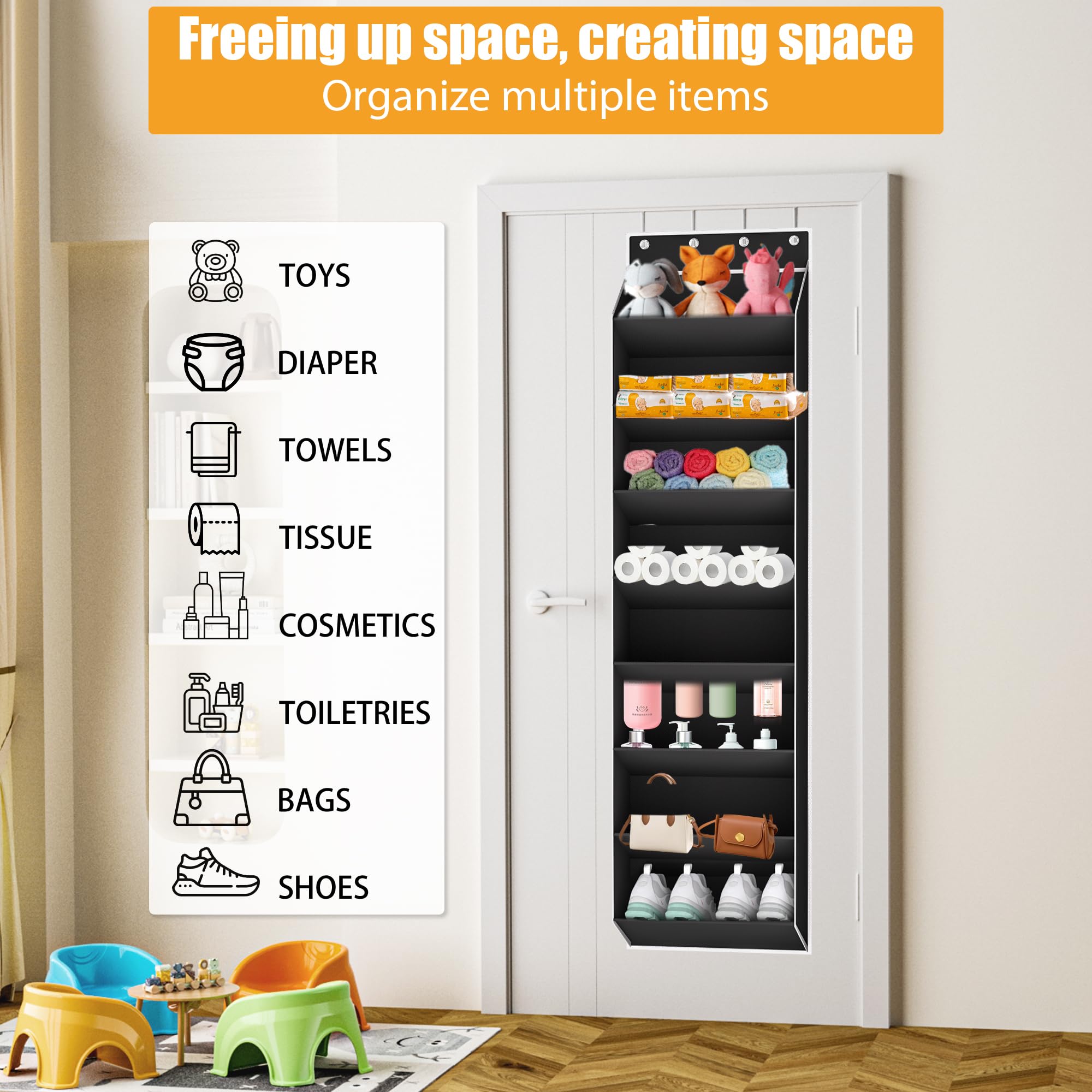 Organizador de zapatos para puerta – Estante colgante de 8 capas para armario estrecho y dormitorio, bolsillos profundos para 16-20 pares de zapatos
