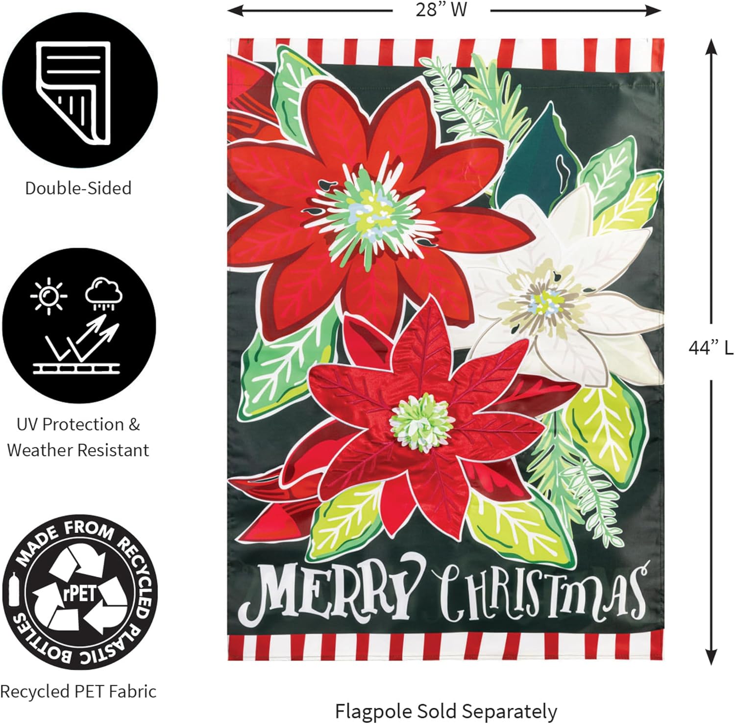 Evergreen Holiday Poinsettia House Flags 28"x44" Double Sided, Welcome Garden Flags for Outside, Winter Yard Flags, Christmas Decorations for Home, Porch, Yard