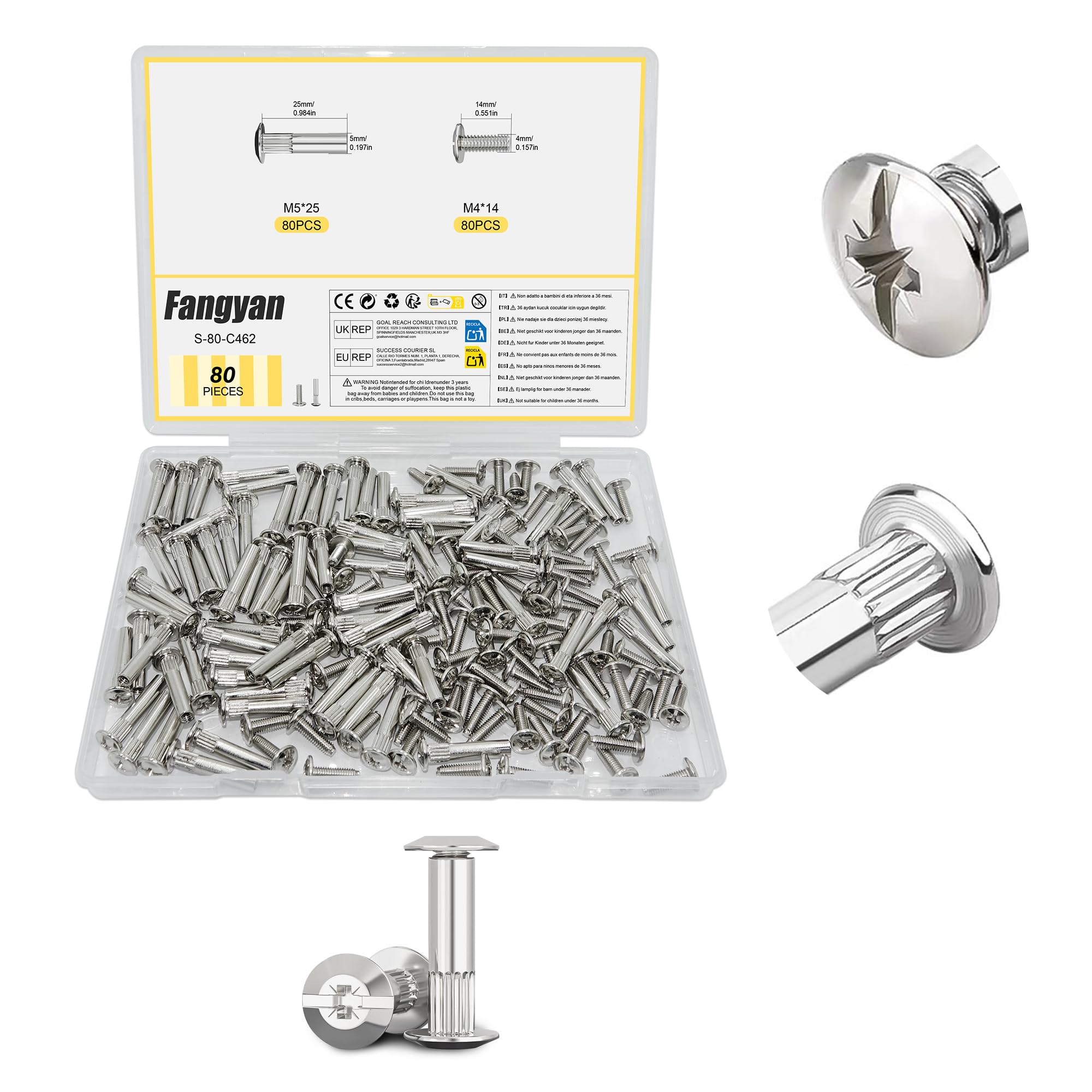 80PCS M4 x 25mm Cupboard Joining Bolts Screws, Stainless Steel Binding Screw Barrel Nuts Kit, Furniture Connecting Rivet Screws for Cabinet, Wooden Furniture & DIY Assembly