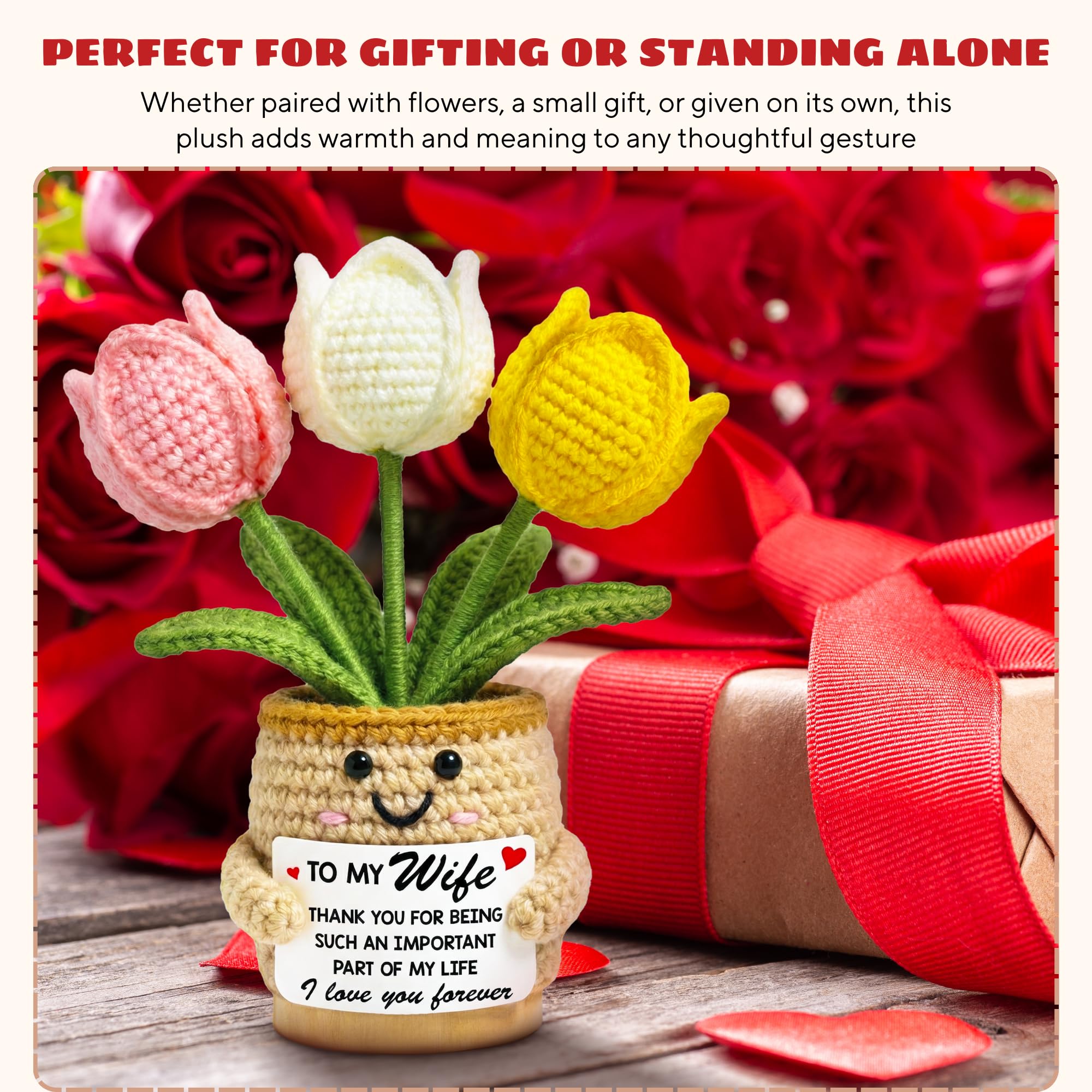 Mothers Day Birthday Gifts for Wife from Husband - Wife Mothers Day, Wedding Anniversary, Birthday Gift Ideas for Her - 6.3'' x 2.56 '' Inspirational Positive Support Tulip Crochet