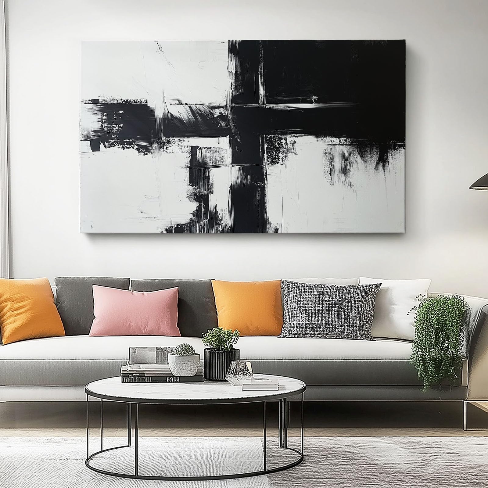 Cuadro Sobre Lienzo Blanco Y Negro Pinceladas Simplicidad Cuadros Modernos Para Salón Sobre Lienzo, 70L X 50An Cm Impresiones Sobre Lienzo Negro Blanco Imagen De Pared Decoración Para El Hogar