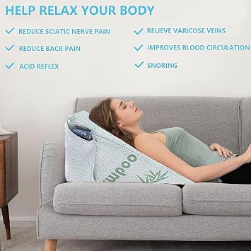 Brillars 𝗣𝗿𝗲𝗺𝗶𝘂𝗺 Bamboo Bed Wedge Pillow - Deeper Sleep - Antibacterial, Breathable Contouring Support Stay Cool Memory Foam Cushion with Left Side Pockets