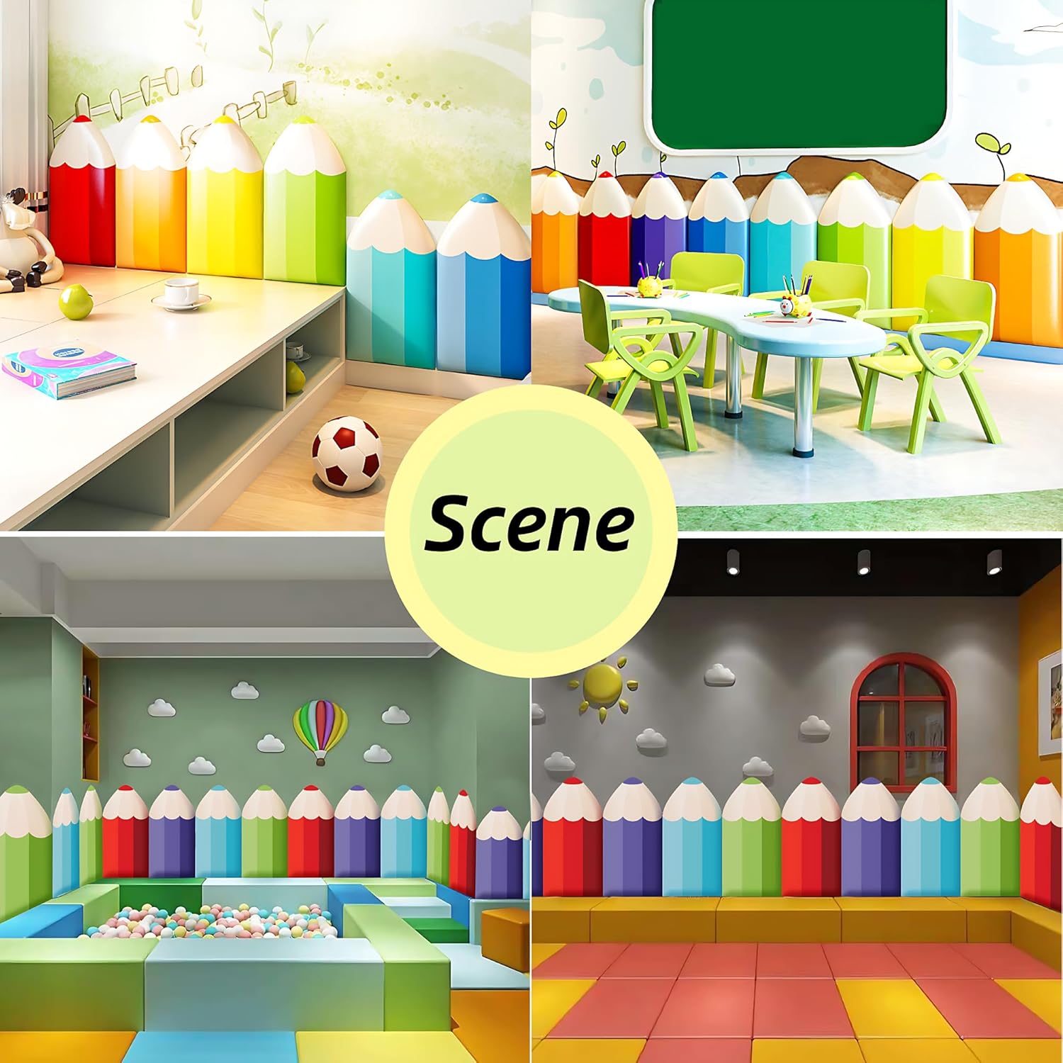 6 Pack 3D Pencil Wall Padding for Kids, Peel and Stick Kids Proof Corner Protectors with Adhesive Backing, High Density Sponge Colorful Padding for Nursery, Playroom