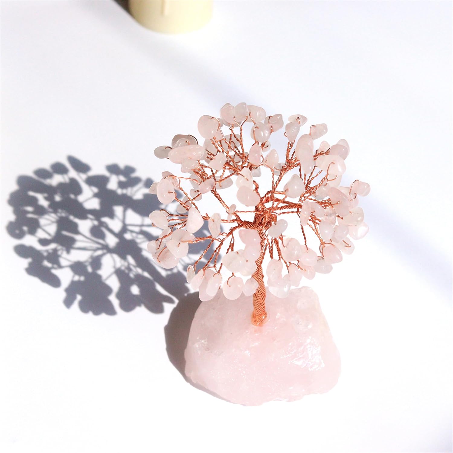 Rose Quartz Healing Crystal Tree Natural Reiki Crystals Gemstone Stone Base Copper Wire Tree Life Money Trees Pink Feng Shui Reiki Energy Tree for Home Office Desk Decor Good Luck Gifts for Women Men image 3