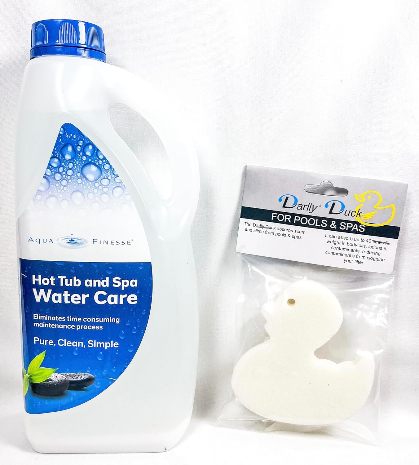 Spa & Sauna Parts Aqua Finesse® Solution Service Pack Refill Bottle, 2 L with Free Darlly (Oil Absorb) Duck
