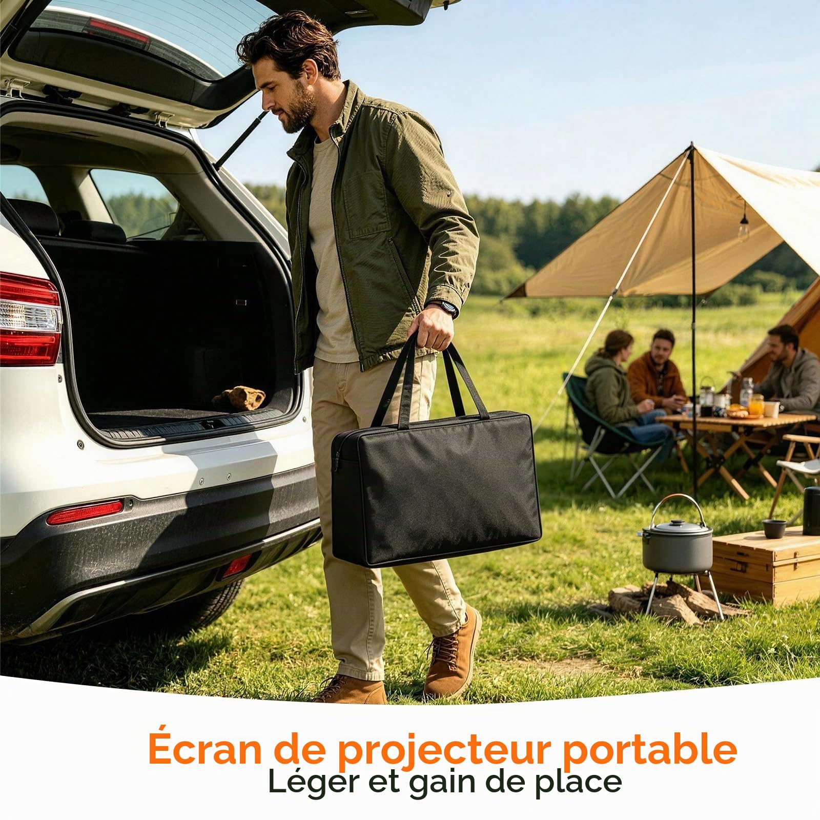 Écran de projection 120" avec trépied 16:9 4K HD portable sans plis - Projection avant et arrière pour intérieur et extérieur - Sac de transport inclus - Idéal pour home cinéma, jardin et camping