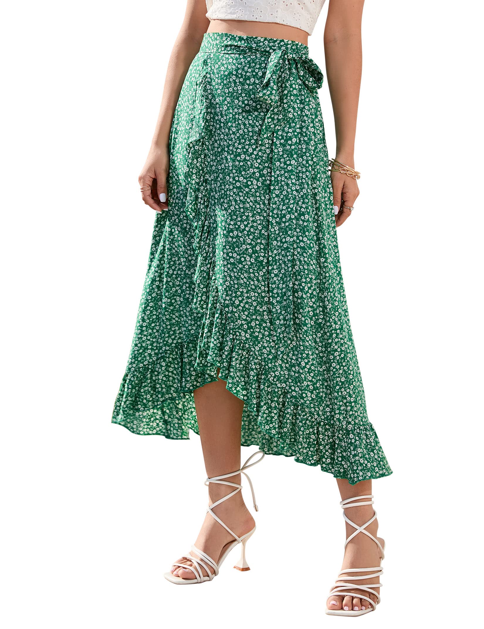 KOJOOIN Damen Maxirock Lang - Blumen Sommerrock Mit Elastischer Taille