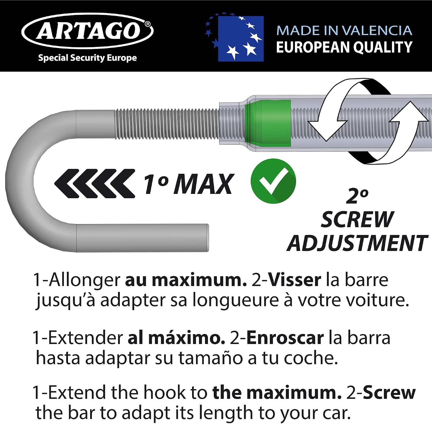 ARTAGO 871A/B High-end Steering Wheel Brake Pedal Lock, Stronger Rocking Locking, Easy Hook System, High Security Anti-Drill Lock, Universal bar Lock for Car SUV Truck Van, Car Anti-Theft Device