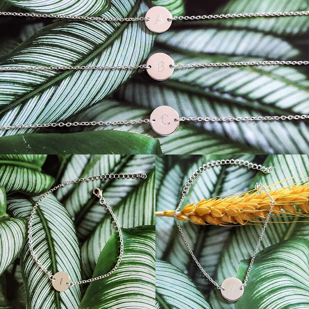 YANCHUN Silver S Initial Bracelet for Women Adjustable Round Disc Alphabet Letters Bracelet for Women (S) - Image 3