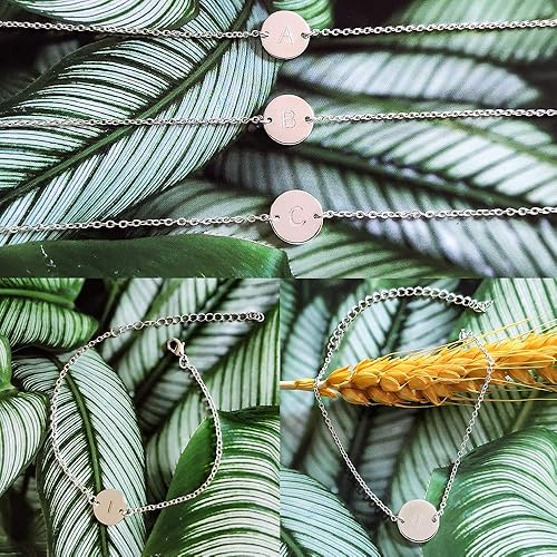 Miniatura 3 de YANCHUN Pulsera con inicial para mujer, ajustable, redondo, con letras del alfabeto, para mujer