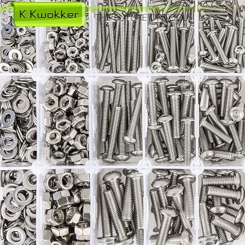 Miniatura 2 de Kit de tornillos y tuercas de cabeza hexagonal de 24 tamaños M2 M3 M4 M5, 0.315 in a 0.984 in, kit surtido de tuercas y pernos de acero inoxidable