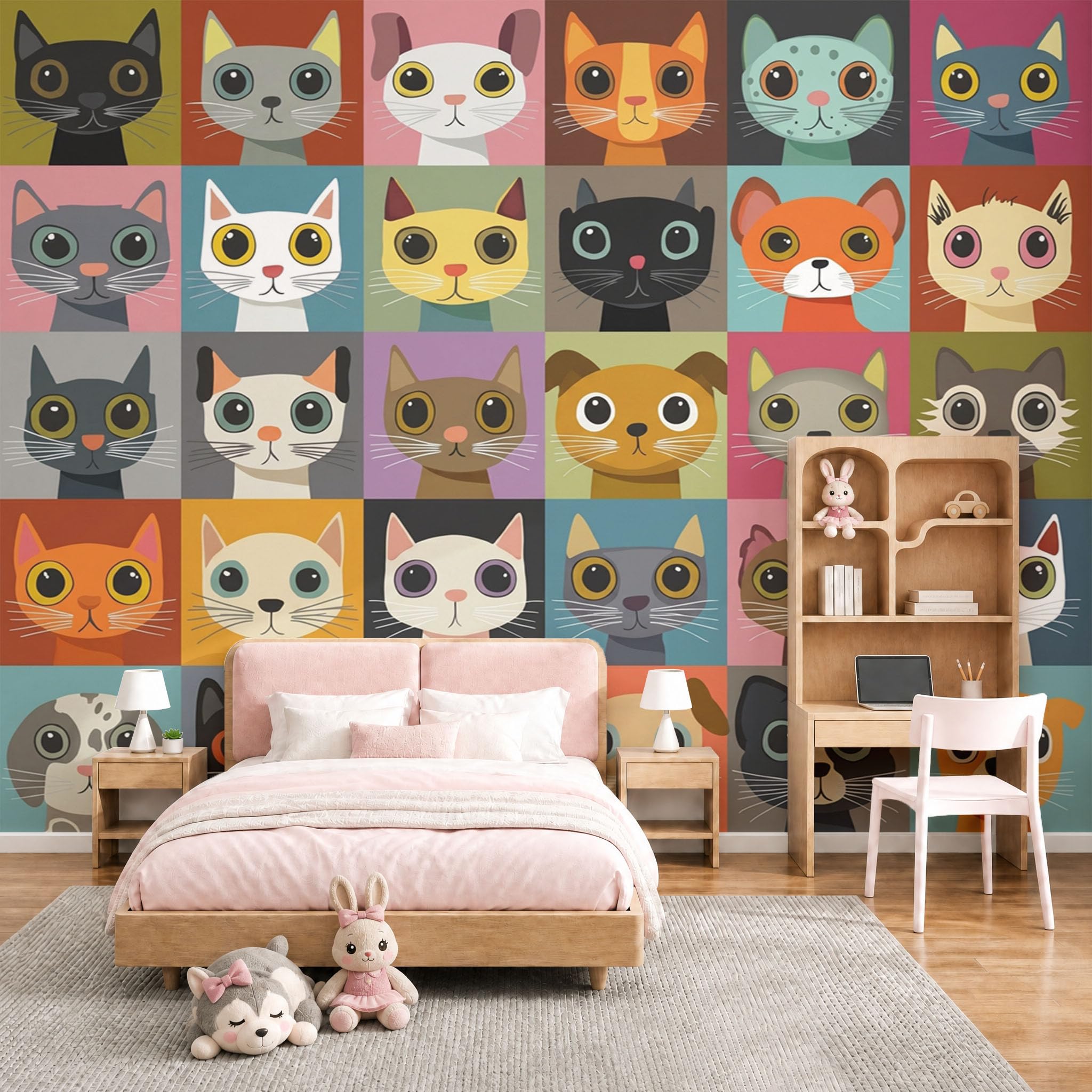 Papier peint géant chat collage 300x210cm panoramique pour chambre d'enfant