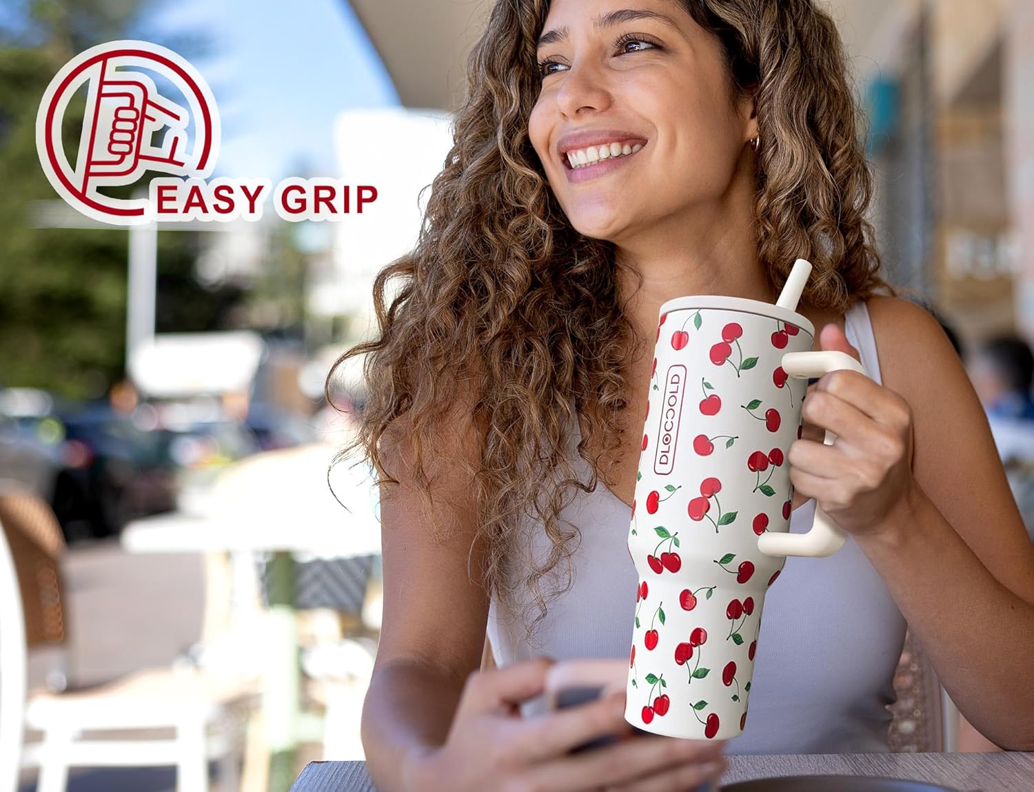 DLOCCOLD 40 oz Tumbler with Handle and Flip Straw, Leak Resistant Leak-Proof Tumbler with Lid and Straw, Insulated Stainless Steel Travel Mug, Keeps Cold or Hot, Car Cupholder Friendly, Hot Cherry - Image 5